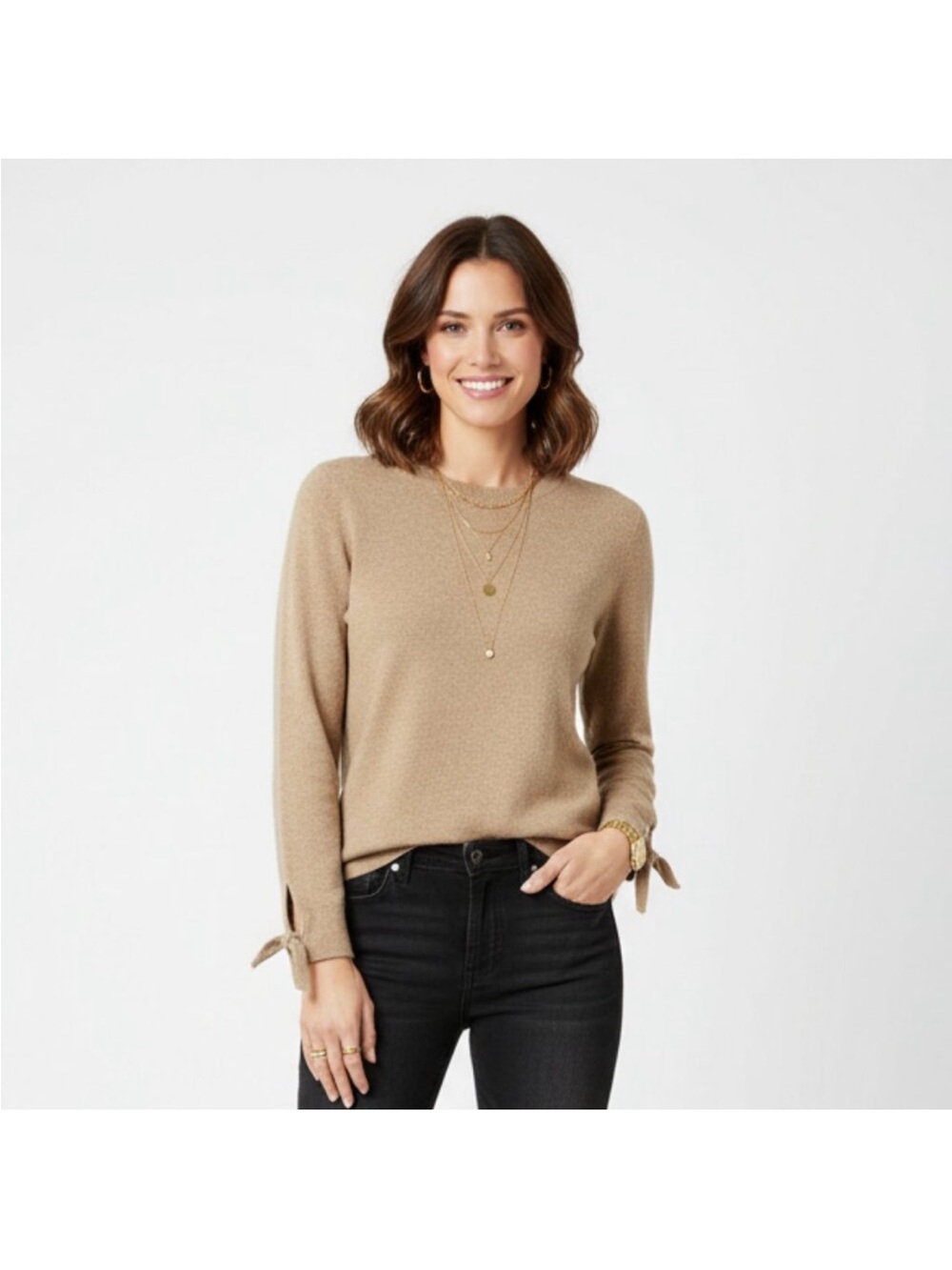 Banana Republic Wool Blend Tie Cuff Sleeves Sweater Crewneck S Italian Yarn Tan